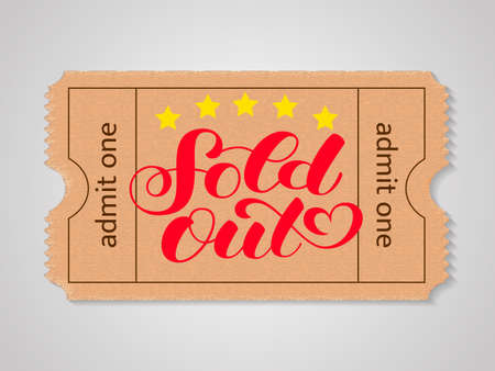 One cinema ticket isolated on white background. Sold out lettering. Vector illustrationのイラスト素材