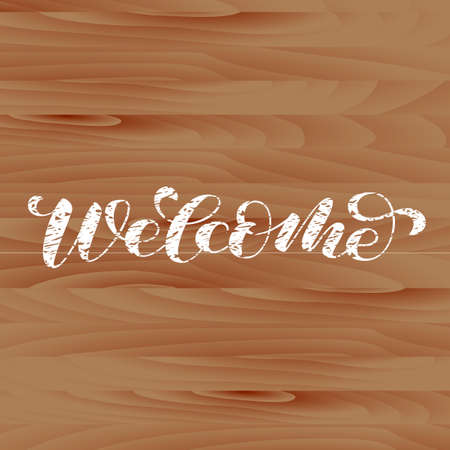 Wooden sign. Welcome brush lettering. Vector illustrationのイラスト素材
