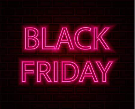 Brick background. Black friday neon text. Vector illustration for card.のイラスト素材