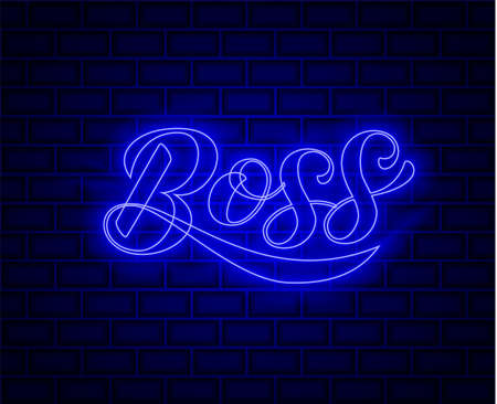Brick background. Boss neon lettering. Vector illustration.のイラスト素材