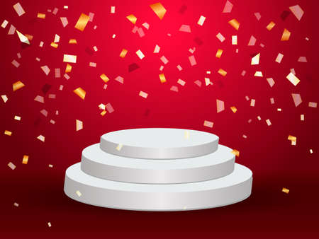 Empty Podium illuminated with  confetti. Vector illustration.のイラスト素材