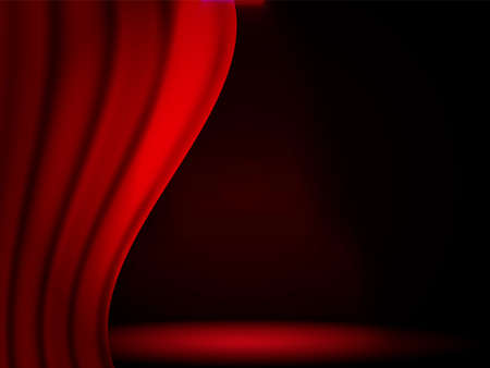 Vector illustration. Empty red opened curtains background for cardの写真素材