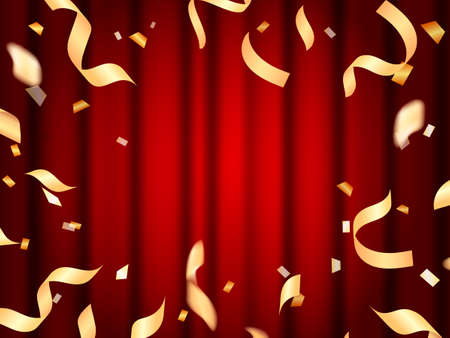 Vector illustration. Red closed curtains background for cardのイラスト素材