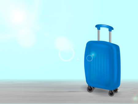 Sunny background with blue suitcase. Vector illustration for poster.のイラスト素材