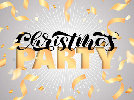 Christmas party brush lettering. Vector illustration for poster or bannerのイラスト素材