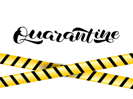 Novel coronavirus (COVID-19 or 2019-nCoV). Quarantine brush lettering on a blue bacterium background. Vector illustration for poster or bannerのイラスト素材