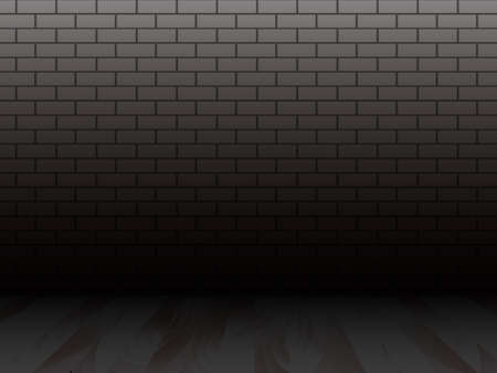 Dark wooden floor with brick wall. Vector stock illustration for card or bannerのイラスト素材