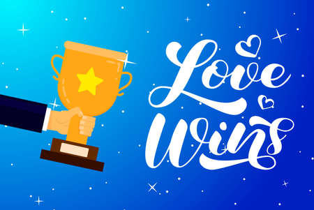 Love wins brush lettering. Vector stock illustration for card or posterのイラスト素材