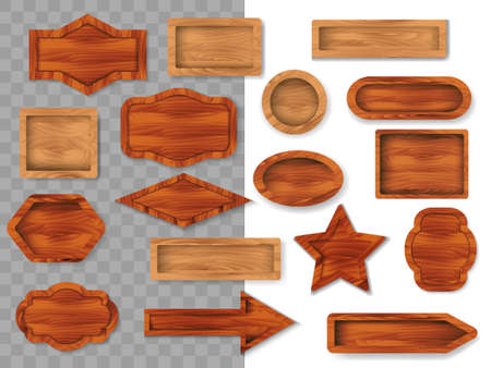 Set of wooden different polygonal boards isolated on transparent background. Vector stock illustrationのイラスト素材