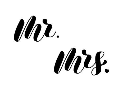 Mr Mrs brush lettering. Words for couple shirts or poster. Vector stock illustrationのイラスト素材