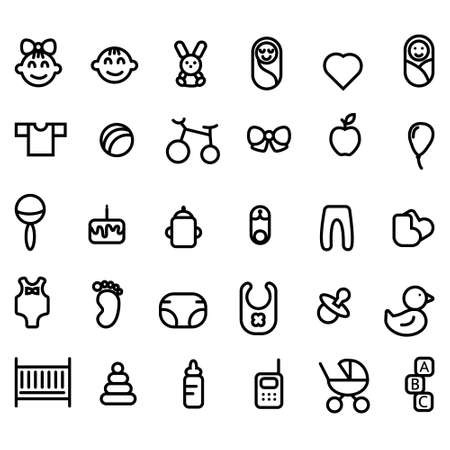 Set of outline icons for baby nursery. Vector stock illustration for card or posterのイラスト素材