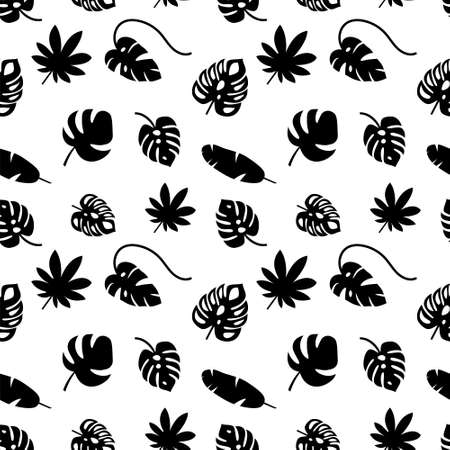 Set of exotic tropical leaves. Seamless pattern. Monstera, palm, banana. Vector stock illustration for poster or cardのイラスト素材