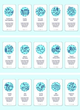 School meal blue concept outline icons set.のイラスト素材