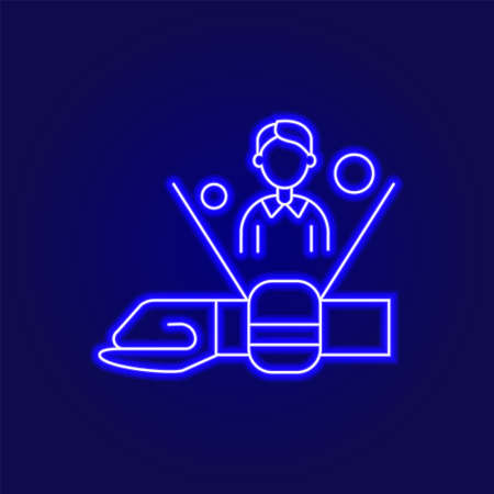 Futuristic watch outline gradient icon. Video communication. Future with robot technology. Blue neon symbol. Isolated vector stock illustrationのイラスト素材