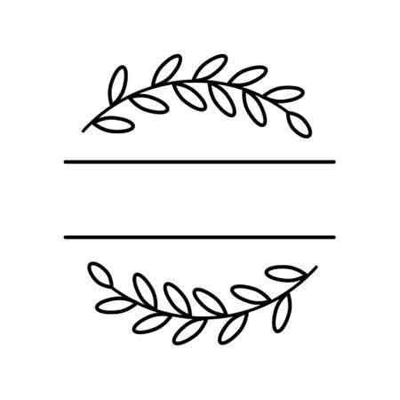 Abstract branch wreath split monogram. laurel or olive branch. Floral frame with text space. Vector stock illustration for banner, clothes, posterのイラスト素材