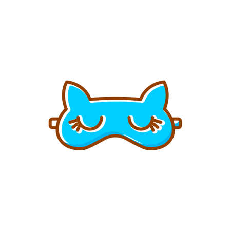 Blue sleeping mask flat icon. Homewear and sleepwear. Funny animal design. Color filled symbol. Isolated vector stock illustrationのイラスト素材