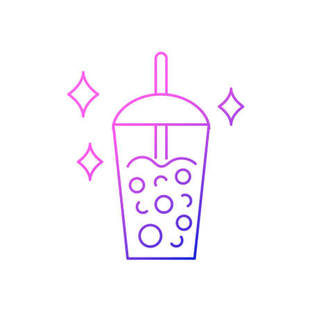 Milk bubble tea outline icon. Taiwanese popular drink. Street food. Purple gradient symbol. Isolated vector stock illustrationのイラスト素材