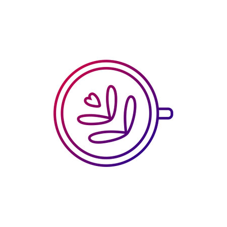 Cappuccino or latte with pattern outline icon. Coffee mug. Purple gradient symbol. Isolated vector stock illustrationのイラスト素材