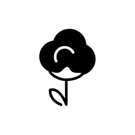 Organic recyclable cotton glyph icon. Eco friendly material. Fabric feature. Fiber type. Black symbol. Isolated vector stock illustrationのイラスト素材