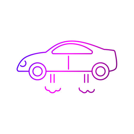 Cyberpunk flying car outline icon. Futuristic transport. Exoskeleton and high tech technology. Gradient linear purple contour symbol. Isolated vector stock illustrationのイラスト素材