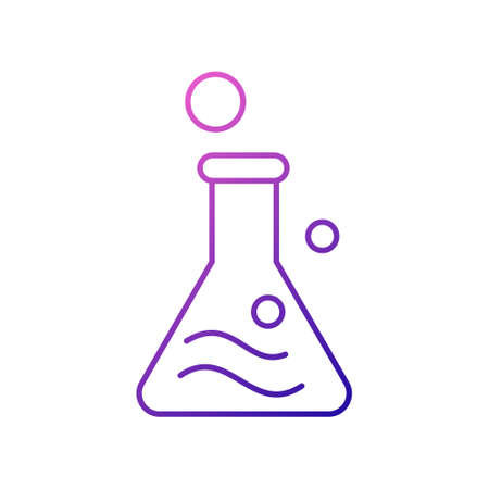 Flask with chemical reaction outline icon. Synthetic fabric feature. Textile industry. Gradient symbol. Isolated vector stock illustrationのイラスト素材