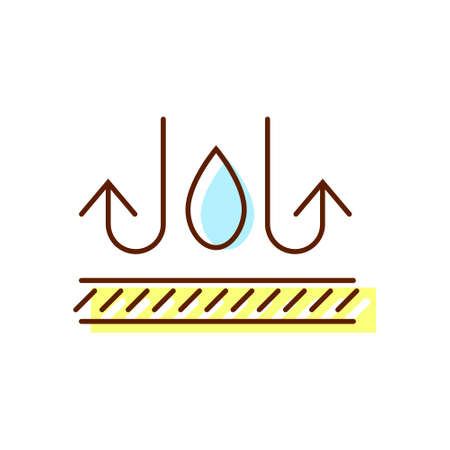 Moisture resistant flat icon. Waterproof fabric feature. Textile industry. Material quality. Fiber type. Color symbol. Isolated vector stock illustrationのイラスト素材