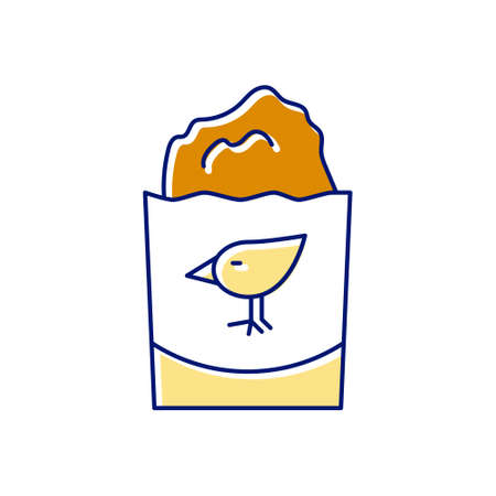 Chicken cutlet flat icon. Taiwanese fried street food. Oriental crispy breading meat. Color filled symbol. Isolated vector stock illustrationのイラスト素材
