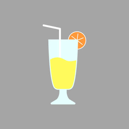 Cocktail with slice of lemon and straw flat icon. Maldives bar. Tropical drink. Color filled symbol. Isolated vector stock illustrationのイラスト素材