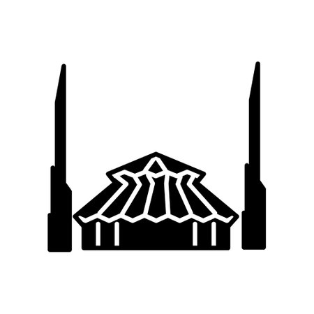 King Salman Mosque glyph icon. Maldives culture. Islam religion. Black filled symbol. Isolated vector stock illustrationのイラスト素材