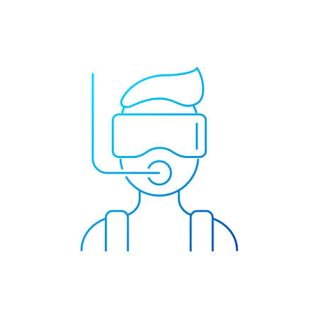 Diver with mask and snorkel outline icon. Maldives attraction. Travel entertainment. Blue gradient symbol. Isolated vector stock illustrationのイラスト素材