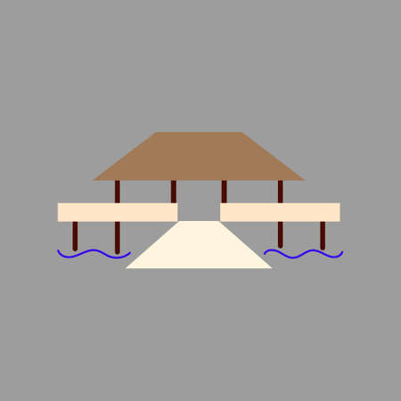 Water bungalow flat icon. Maldives attribute. Exotic massage. Tropical resort. Color filled symbol. Isolated vector stock illustrationのイラスト素材