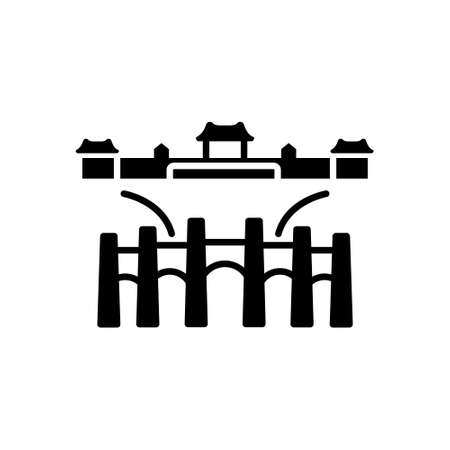 National Palace Museum Gu gong museum outline icon. Taiwan. Black filled symbol. Isolated vector stock illustrationのイラスト素材