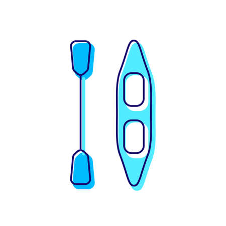 Kayak with paddle outline icon. Maldives entertainment. Exotic vacation. Color filled symbol. Isolated vector stock illustrationのイラスト素材