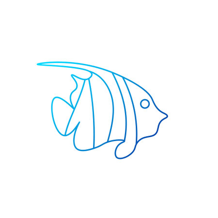Zebra angelfish outline icon. Marine life. Maldives diving. Blue gradient symbol. Isolated vector stock illustrationのイラスト素材