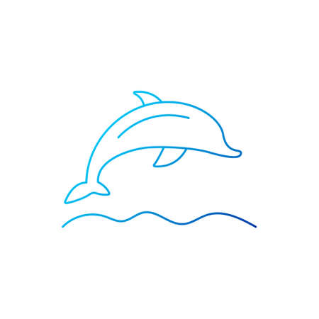 Dolphin jumping over water outline icon. Maldives animal. Coral island. Tropical resort. Blue gradient symbol. Isolated vector stock illustrationのイラスト素材