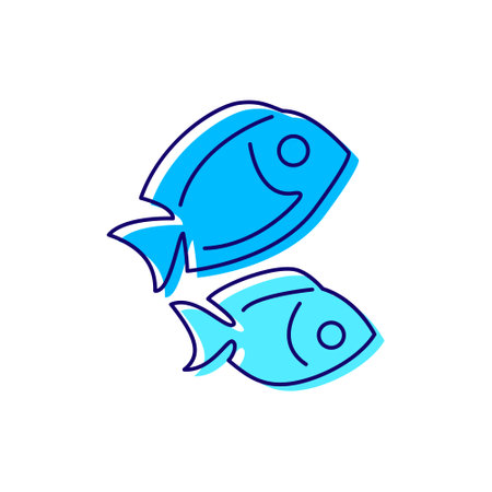 Two fishes outline icon. Maldives seafood and diving. Tropical resort. Color filled symbol. Isolated vector stock illustrationのイラスト素材