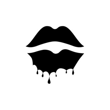 Melting lips glyph icon. Beauty store. Sex shop logotype. Black filled symbol. Isolated vector stock illustrationのイラスト素材