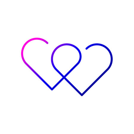 Two hearts outline icon. One line drawing. Sex shop sign. Purple gradient symbol. Isolated vector stock illustrationのイラスト素材
