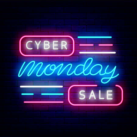 Cyber monday sale neon signboard. Luminous emblem.の写真素材