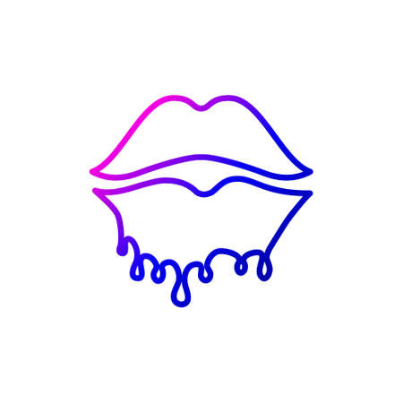 Melting lips outline icon. Beauty store. Sex shop logotype. Purple gradient symbol. Isolated vector stock illustrationのイラスト素材