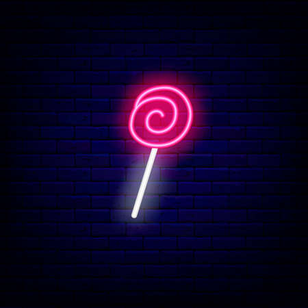 Lollipop candy neon sign. Sweet shop. Cake store. Night bright