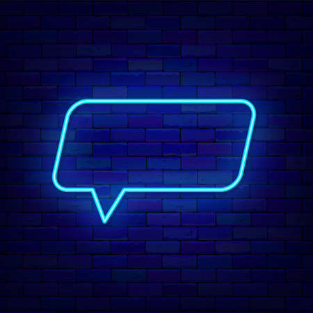 Speech bubble neon sign. Rectangular retro frame. Space for text. Glowing effect banner. Chatting box on brick wall. Luminous label. Editable stroke. Vector stock illustrationの写真素材