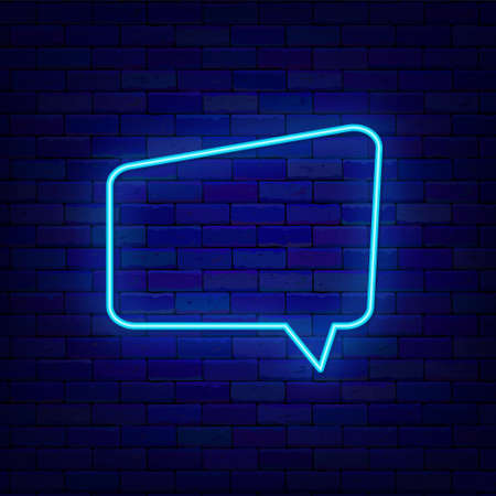 Abstract rectangular speech bubble neon sign. empty frame. copyspace. Glowing effect banner. Comment cloud on brick wall. Editable stroke. Vector stock illustrationの写真素材