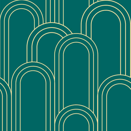 Art deco green pattern. abstract background. Geometric line arch shape. Wallpaper design. Editable stroke. Vector stock illustrationのイラスト素材