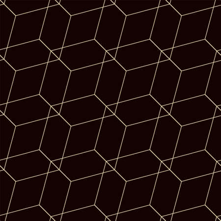 Volume cube seamless pattern. Art deco style. Black abstract print. golden geometric shape. Editable stroke. Vector stock illustrationのイラスト素材