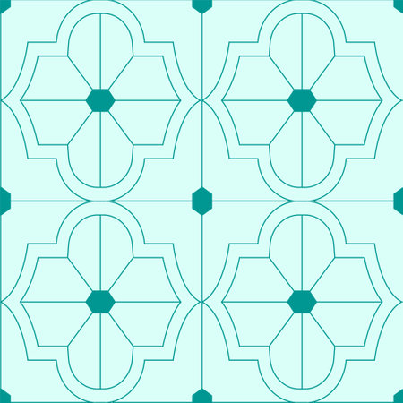 Art deco green seamless pattern. Floral abstract print. Geometric linear tile. wallpaper design. Editable stroke. Vector stock illustrationのイラスト素材