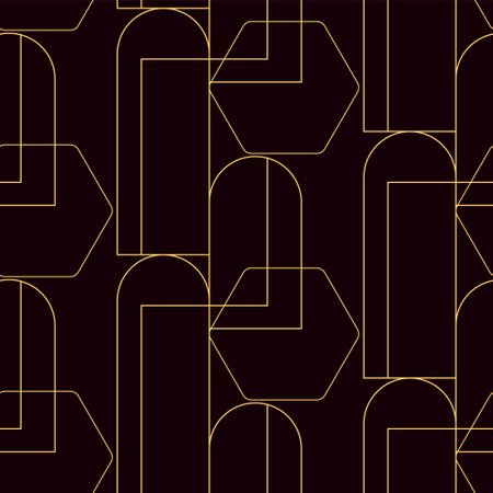 Black seamless pattern with golden lines. Art deco style. Minimal abstract print. Different geometric forms. Editable stroke. Vector stock illustrationのイラスト素材