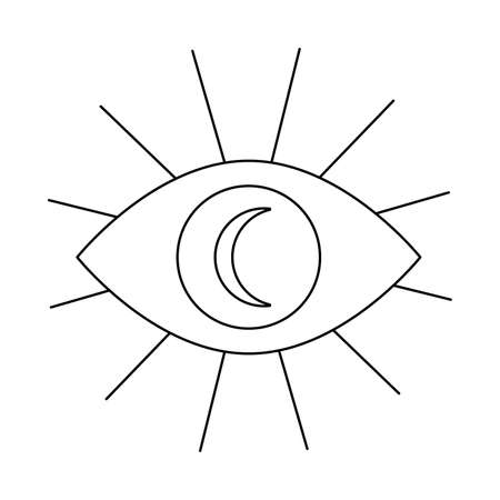 Witch eye linear  . Hypnosis and magic concept. Bohemian emblem. Minimal badge for company branding. Editable stroke. Isolated vector stock illustrationのイラスト素材