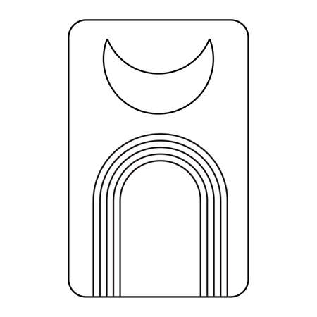 Abstract outline  . Striped arch and moon.    Bohemian sign. Minimal badge for company branding. Editable stroke. Isolated vector stock illustrationのイラスト素材