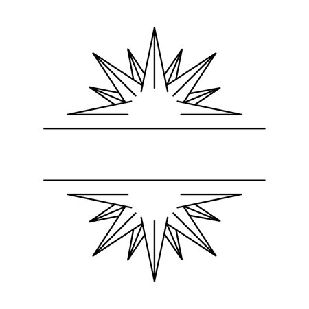 Sunny celestial monogram outline  . Space for text.   Bohemian sign. Elegant badge for company branding. Customizable linear contour symbol. Isolated vector stock illustrationのイラスト素材